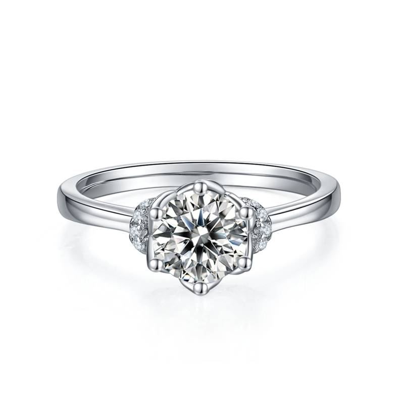 Straight arm V-set crown S925 silver plated platinum moissanite diamond women's ring 1 carat D-grade